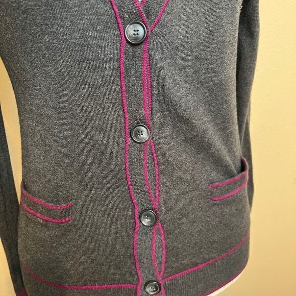 Theory Chelsea B cardigan sweater grey cashmere blend pink stripe detail Sz M - Picture 3 of 8
